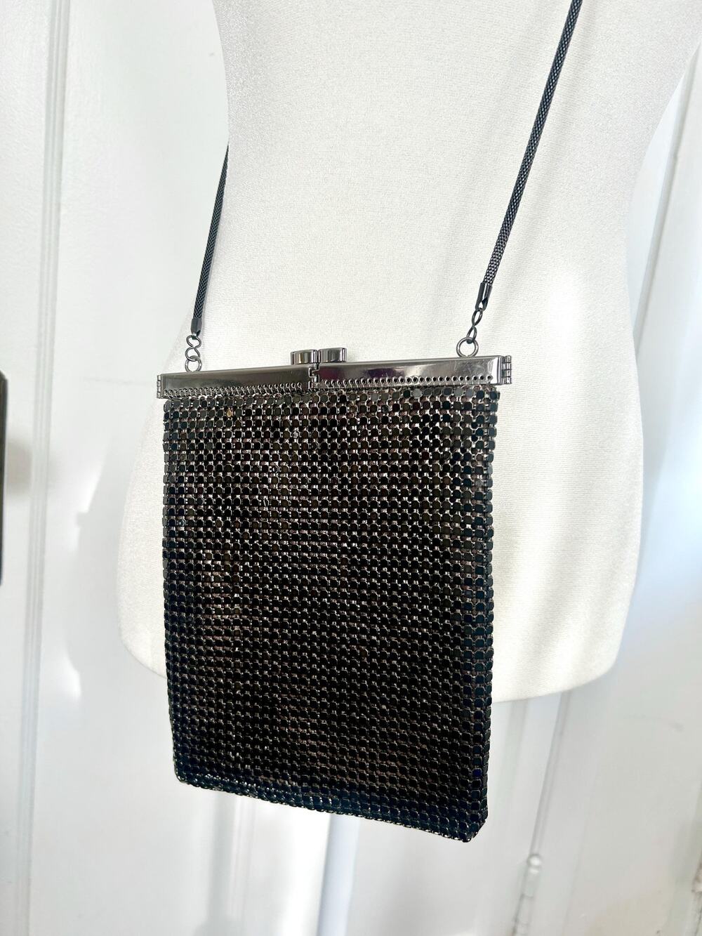 Vintage Gunmetal Chainmail Mesh Purse, Disco Evening Metalli Shoulder Handbag